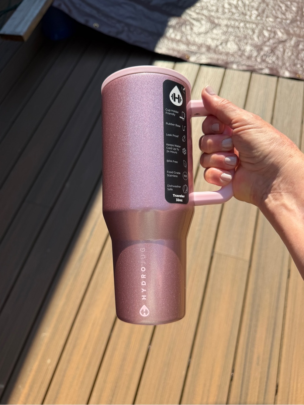Victoria's Secret HydroJug PINK Pink Glitter Travel Tumbler with Handle